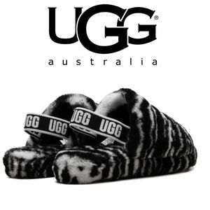 NWOT UGG Fluff Yeah Zebra Pattern Slippers Slides